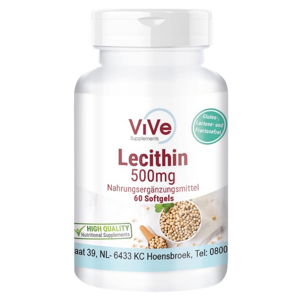 Lecithin 500 mg, 60 Softgels, High Dose and No Additives, Natural Source of Phosphatidylcholine, Quality from Germany ViVe Supplements