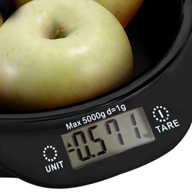 Retoo Kitchen Scales with Bowl, up to 5 kg, Cooking Scales with Removable Bowl for Baking and Cooking, LCD Display, Digital Scale, Household Scales with Large Mixing Bowl, Weighing Bowl Black