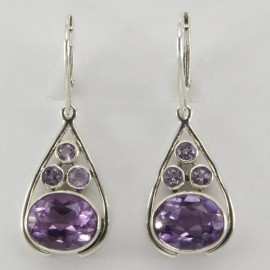 Amber America Facetted Natural Oval Purple AMETHYST Post Earrings 925 STERLING SILVER #13e