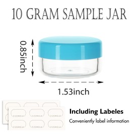 10 Gram Sample Containers with Lids, 10 Pack Sample Jars, Small Cosmetic Travel Containers for Makeup, Lotion, Cream, Powder, 10 ML Mini Containers with Blue Lids