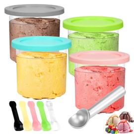 OT-NVWOZR Creami Deluxe Pints and Lids, 4 Pack Ice Cream Containers Compatible Compatible with Ice Cream Maker, 16oz Creamy Cups Dessert Cups Tubs Ice Cream Scoop Dishwasher Safe