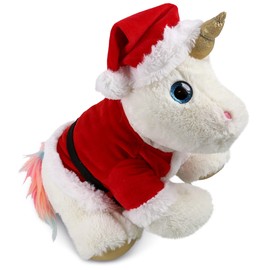 DolliBu Santa White and Gold Unicorn Stuffed Animal Plush Toy - Super Soft Unicorn Dress Up with Red Santa Claus Outfit, Cute Unicorn Gift, Perfect with Name Personalization - 11.5 Inch