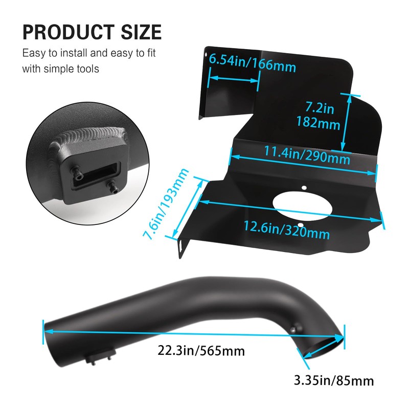 Cold Air Intake System with Heat Shield, Black Powder Coated,