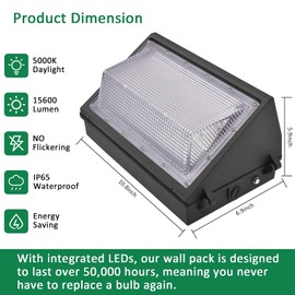 LED Wall Pack Light with Dusk to Dawn Photocell,120W 15600LM 5000K Daylight ,AC100-277V Input,750W HPS/HID Equivalent, Waterproof Commercial Security Lighting for Warehouses, Garage,ETL Listed