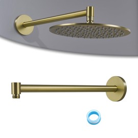 Wall Mounted Shower Arm 16 Inch Extension Pipe Shower Head Holder Stainless Steel for Bathroom Accessories Brushed Gold,SW-91088-16BG.