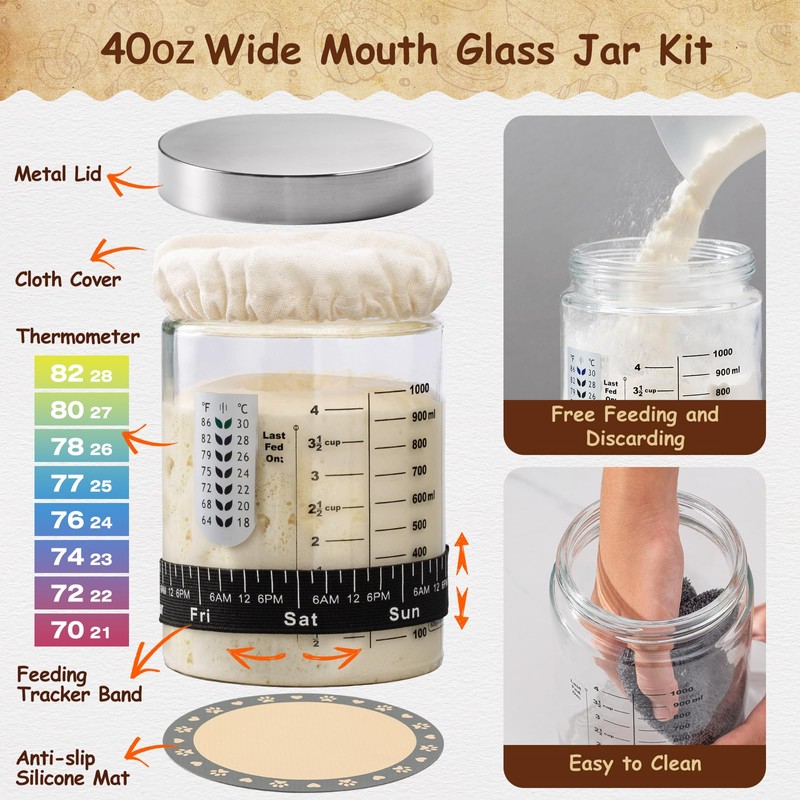 Angadona Sourdough Starter Kit, Sourdough Bread Baking Supplies, 40oz Sourdough