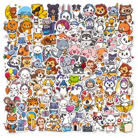 100 Pcs Cute Animals Stickers Waterproof Nature Animal Stickers for Laptop Skateboard Water Bottle Hydro Flasks Luggage Phone Cars Bike,Vinyl Cartoon Aesthetic Animals Stickers for Teens Girls Boys