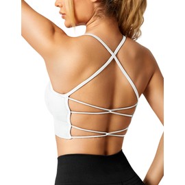 ZAAYO Women Sports Bra Crossback Fitness Gym Bra Removable Breast Pad Yoga Tops Knitted Seamless Sportswear White S