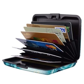 Coco Rossi Mini Credit Card Holder for Women or Men,RFID Blocking Slim Hard Card Case ID Case Travel Wallet, Teal Marble, Small