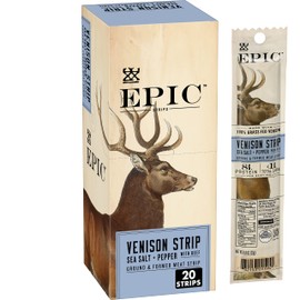 EPIC Venison Strips with Beef, Sea Salt and Pepper, Keto Friendly, Whole 30, Protein Snacks, 20 Ct, 16 oz