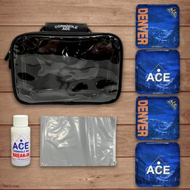 CornholeAce Iconic - Denver - ACE Pro Bag Kit: 4 Bags + Break-in Kit + Carry Case - Professional Cornhole Bags Dual Sided Slick Stick