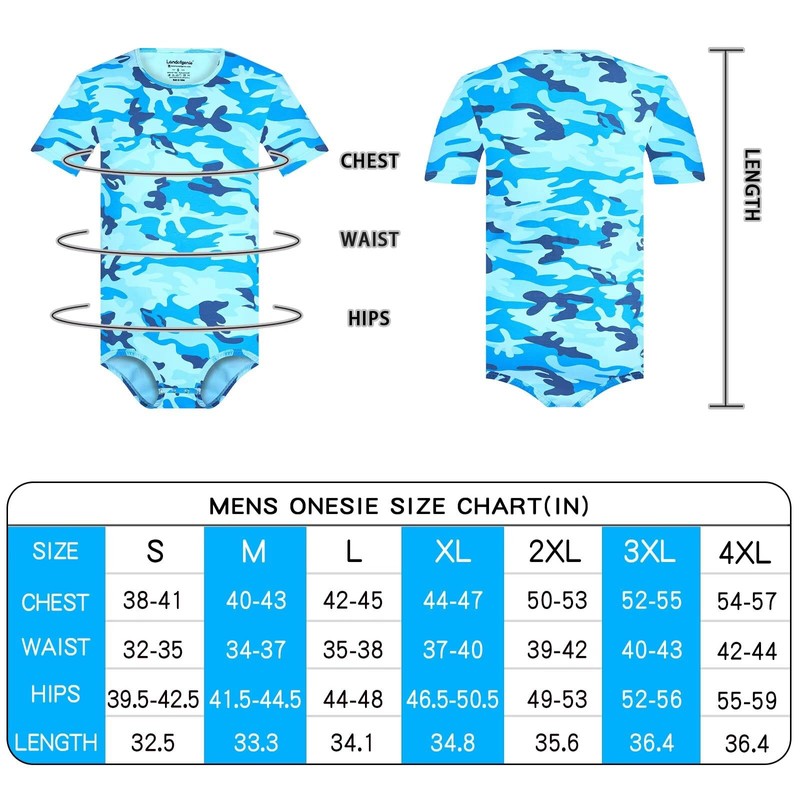Landofgenie Short Sleeve Onesie Adult One Piece Pajamas Camouflage Bodysuit