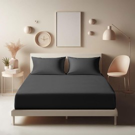 Aspire Homeware Super King Fitted Sheet - 25 cm Deep Hotel Quality (Black) Bed Sheets - Soft & Breathable Superking Fitted Sheet - Anti-Wrinkle Easy Care Fitted Sheets