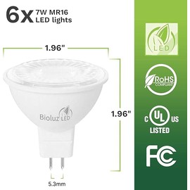 Bioluz LED Light Bulb - MR16 LED Bulb, 7W LED Light - 6 Pack 50W Halogen Replacement Non-Dimmable 3000K 12V AC/DC UL Listed Light Bulbs, LED Lights for Bedroom, Home Decor, Energy Efficient Lighting