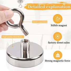 MIN CI Super Strong Neodymium Fishing Magnets, Rare Earth Magnet High Power with Countersunk Hole Eyebolt, 2.36 inch(60mm) Heavy Duty Fishing Magnets for Retrieving in River and Magnetic Fishing