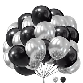Pack of 25 Silver Chrome, Black Balloons for Birthday Decorations 12 Inch Plain Round Balloons Party Latex Balloons for Baby Shower Engagement Wedding Birthday Anniversary Bachelorette Party Supply