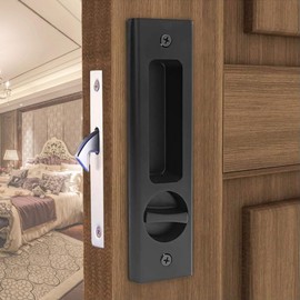 AcxdJnye 6.3”Privacy Pocket Door Lock Hardware Double Barn Door Lock Furniture Hardware Sliding Door Mortise Lock,Black