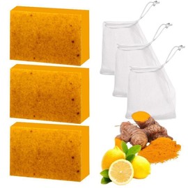3PCS Turmeric Soap,Deep cleansingSoap,Moisturizing Soap For Face &Body,Body wash & Soap For Women& Men jabon curcuma Body CareComfort Skin Care acid kojic glow bar nurture Moisturizer Cleanser Acne Lemon:_3PC