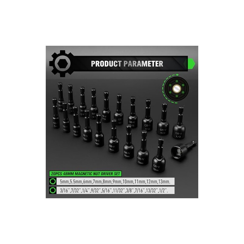 20-Piece Magnetic Nut Driver Set, Metric & SAE 1/4" Hex