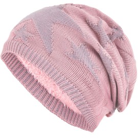 Compagno Stars Winter Warm Lined Beanie Woven Pattern One Size -