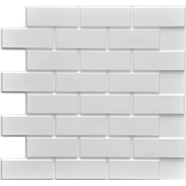 Dundee Deco Pearl White Faux Brick PVC 3D Wall Panel, 2 ft X 2 ft (60cm X 60cm), Interior Design Wall Paneling Decor, Sample 9 in X 9 in