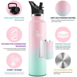 Motswedi Stainless Steel Drinking Bottle, 1000 ml, BPA-Free, Drinking Bottle with Straw, Cold and Warm, Stainless Steel Drinking Bottle, Leak-Proof, Thermos Flask for Sports, Fitness, Outdoor, Yoga