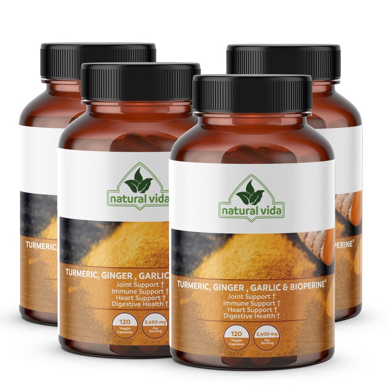 Natural Vida 4-in-1 Turmeric Garlic Ginger with Bioperine 2,400 mg