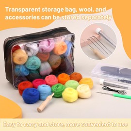 Needle Felting Kit for Beginners, 45 Colors Wool Roving, Complete Needle Felting Starter Kit with Needles, Finger Guards, Wooden Handle Scissor, Bag