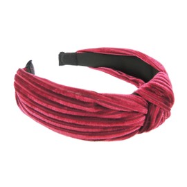 Velvet Evening Top Knot Knotted Twist Twisted Turban Formal Boho Vintage Headband Alice Band Women Hair Accessories Hairband Christmas Birthday Wedding Bridesmaid Party Pin Stripe (Burgundy)