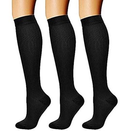 3 Pairs Graduated Compression Socks, Increase Blood Circulation, Recovery and Sports, Leg Man Woman, 15-20 mmHg, Ideal for Cycling, Running and Pregnancy, black