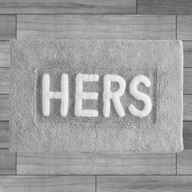 Creative Home Ideas Cotton Bath Rug - Soft Cotton Bath Mat - Bathroom Decor - Water Absorbent and Machine Washable - Measures 21"x34" - Hers- Grey