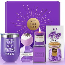 Cesta de regalo de lavanda púrpura para mamá | Best Mom Ever Box, spa relajante de lujo, regalos de cuidado personal, día de la madre, Navidad, cumple