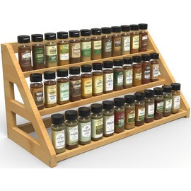 Spice Rack for Countertop - Bamboo Tray Holds 1.8" 24 Jars Spice Racks Organizer for Storage Shelf - 3 Tiered Spice Rack Organizer for Cabinet - Spice Shelf for Kitchen Pantry