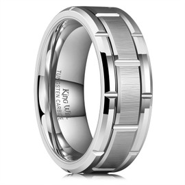 King Will Classic Mens 8mm Silver Tungsten Carbide Wedding Band Brick Pattern Brushed Finish Brick Tungsten Ring 10.5