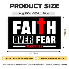 Faith Over Fear Psalms 118:6 Jesus God Christ Christian Flags For Outside Yard 3x5 Ft Double Sided Printed 100d Polyester Lightweight Garden Welcome Outdoor Banner Brass Grommets