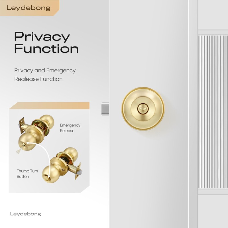 Leydebong 6 Pack Gold Ball Door Knobs with Lock, Keyless