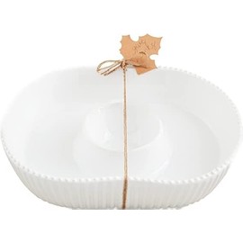Mud Pie Pumpkin Chip and Dip Set, 9 1/2" x 12", White