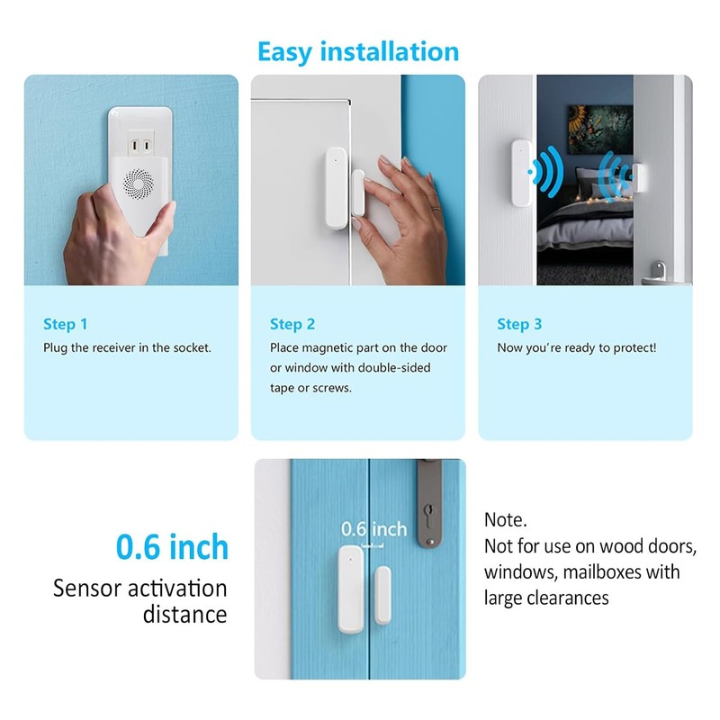 Wireless Door Chime, Door Open Sensor Alarm When Entry Business/Office/Store