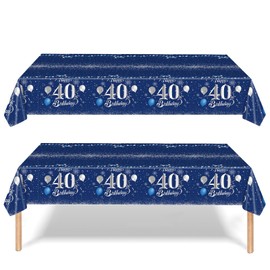 40th Birthday Table Decoration 2pcs Navy silvery 40th Table Cloth,Happy 40th Birthday Tablecloth for Man Woman,137*274cm Plastic Tablecloths Table Cover 40th Birthday Decorations for Him Her