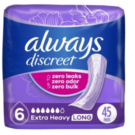 Always Discreet Incontinence Pads, Extra Heavy Absorbency, Long Length 6,  45 CT