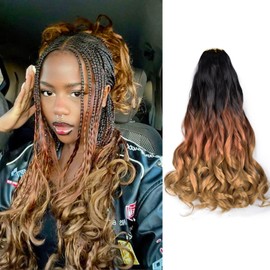 French Curl Braiding Hair for Black Women 16 Inch 8 Packs Curly Pre Stretched Braiding Hair for Box Braids 75g/Pack Loose Wave Synthetic Crochet Hair Extensions (16 Inch,8 Packs,C14)