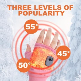 Heated Gloves for Women,Portable Heating Gloves with Digital Display,Rechargeable Heated Gloves,Smart Thermostatic Heated Fingerless,for Outdoor Work, Cycling, Skiing (Pink)