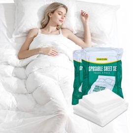 ANKEXIN Disposable Bedding Set 2 Pack, Queen Size Portable Bed Sheets Set for Travel, Includes Flat Sheet, Duvet Cover and Pillowcases, Lightweight Disposable Bed Sheets for Hotel and Business Trips