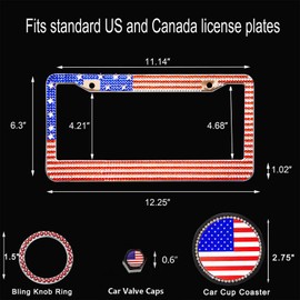 American Flag License Plate Frame 2 Pack Bling License Plate Holder Aluminum Metal USA Flag License Plate Cover Automotive Universal License Plate Protector Car Number Plate Frames Se
