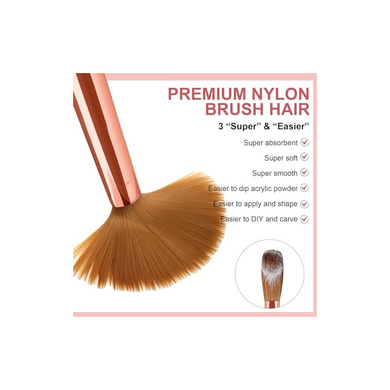 3Pcs Pinceles para Uñas Acrílicas, Brochas Acrílicas Para Uñas, Cepillos