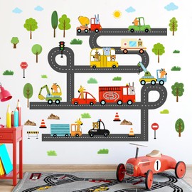 Cartoon Road Wall Stickers Large Car Road Wall Decals Transportation Wall Stickers Traffic Vehicle Wall Decals City Car Wall Stickers for Kids Room Playroom Boys Bedroom Decor