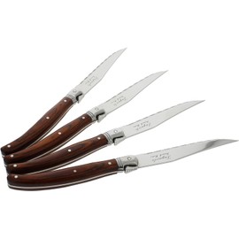 French Home Laguiole 4-Piece Steak Knives (Pakkawood) - Stainless Steel Knives – Smooth Cut Serrated Knife Blade – Dishwasher Safe Steak Knife Set – Luxurious Kitchen Knife Set for Parties…