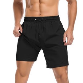 American Trends Men's Swim Trunks with Compression Liner Quick Dry Swimsuits Mens Bathing Suit Swimwear, All Black, Large