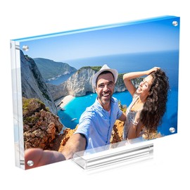 laapee 4x6 Acrylic Picture Frame with Magnetic, Frameless Double Sided Clear Frame with Base, Floating Lucite Transparent Photo Frame for Tabletop Display with Exquisite Package