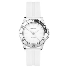 Sekonda Balearic Ladies 33mm Quartz Watch in White with Analogue Display, and White Rubber Strap 40567